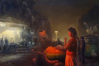 Zulfiqar Ali Zulfi, Red light Area, 24 x 36 Inch, Oil on Canvas, Cityscape Painting-AC-ZUZ-054
